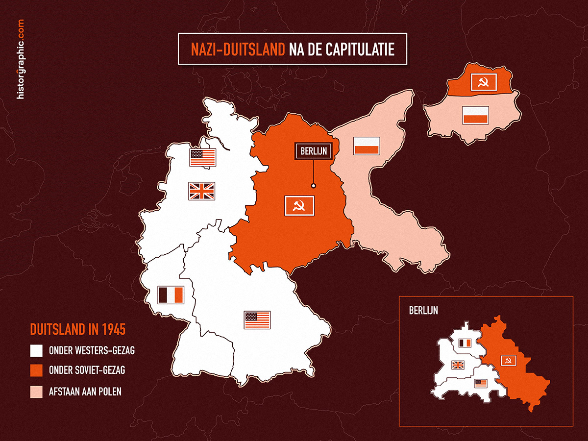 Kaart verdeling Nazi-Duitsland na de bevrijding 