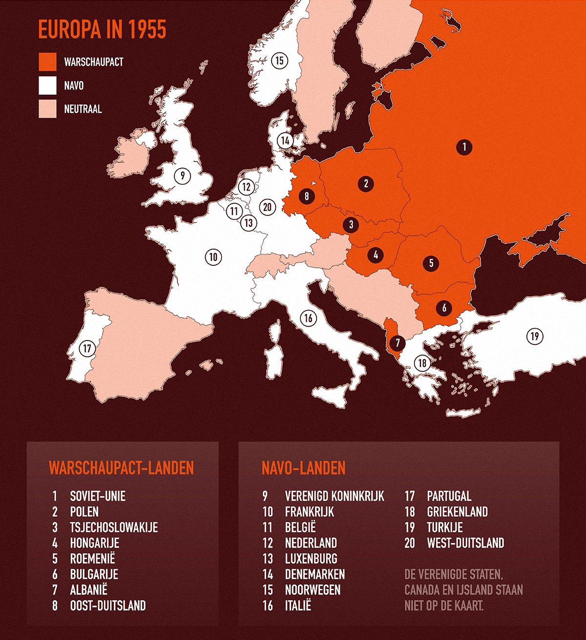 Historgraphic Warschaupact Infographic kaart met betrokken lidstaten